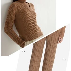 W. Cashmere Frankie Cable Knit V-Neck Sweater  w/ matching pants- Brown